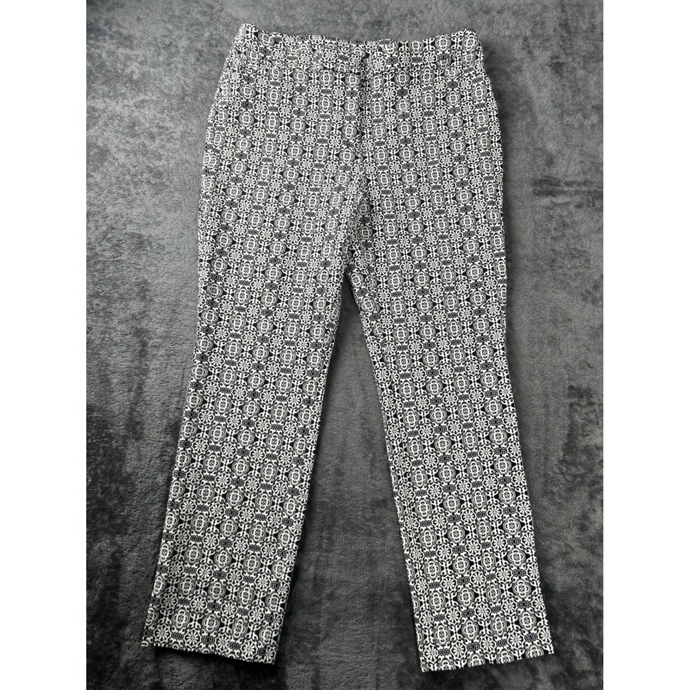 Chico's So Slimming Juliet Ankle Pants 2R Size 12 Blk White Medallion Tile Print